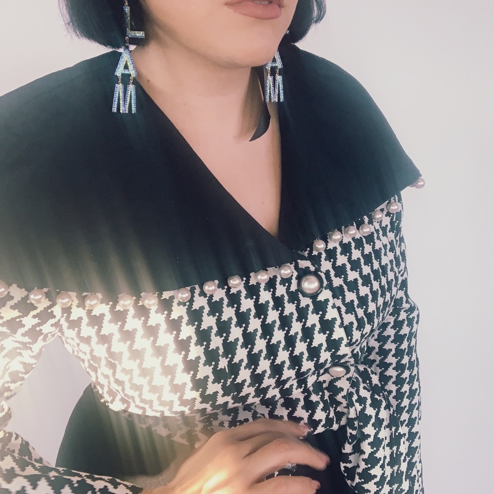 Vintage Houndstooth Pearl Drops Blazer Blouse - Picture 7 of 8